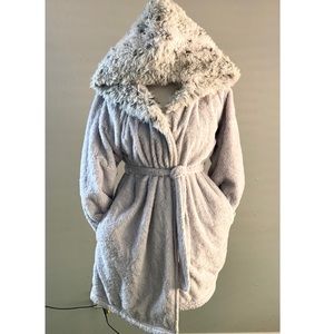 Grey and White Leopard Hooded Robe